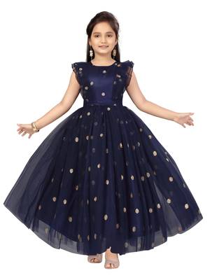 Blue plain net kids-girl-gowns 1
