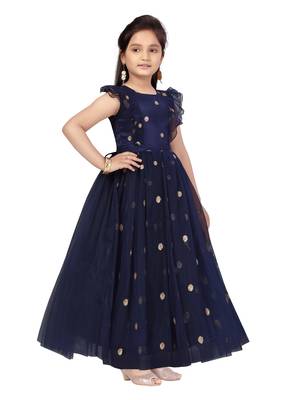 Blue plain net kids-girl-gowns 2