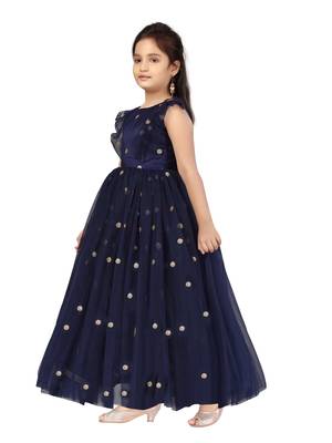 Blue plain net kids-girl-gowns 3