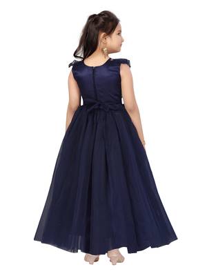 Blue plain net kids-girl-gowns 4