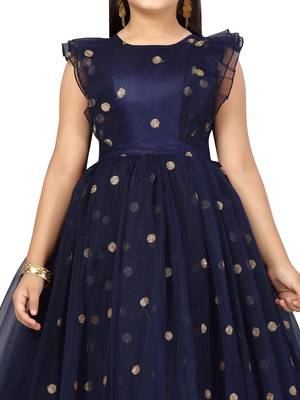 Blue plain net kids-girl-gowns 5