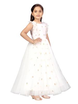 White plain net kids-girl-gowns 2