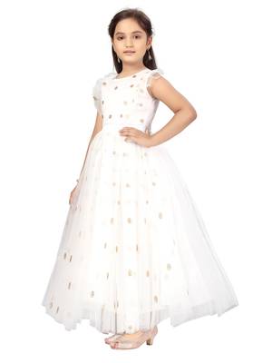 White plain net kids-girl-gowns 3