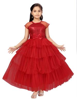 Maroon plain nylon kids-girl-gowns 1