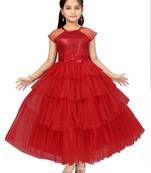 Maroon plain nylon kids-girl-gowns