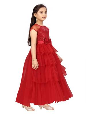 Maroon plain nylon kids-girl-gowns 2