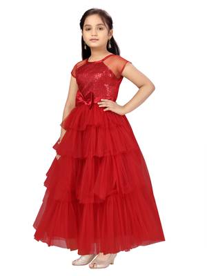 Maroon plain nylon kids-girl-gowns 3