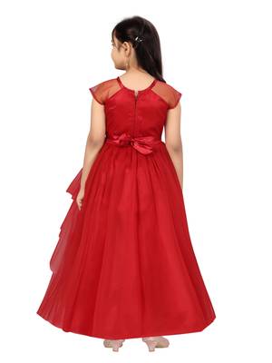 Maroon plain nylon kids-girl-gowns 4