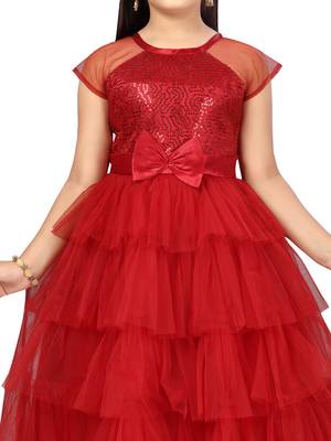 Maroon plain nylon kids-girl-gowns 5