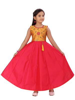 Yellow plain silk kids-girl-gowns 1