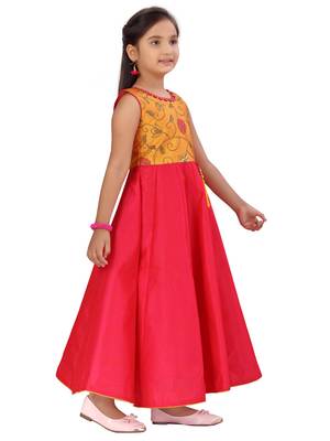 Yellow plain silk kids-girl-gowns 2