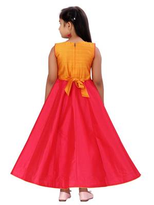 Yellow plain silk kids-girl-gowns 4