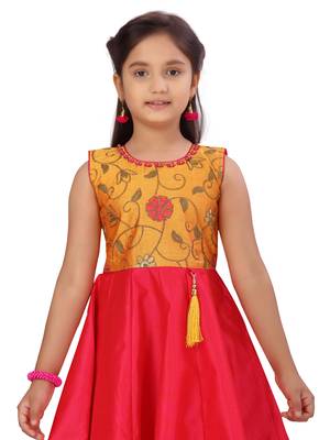 Yellow plain silk kids-girl-gowns 5