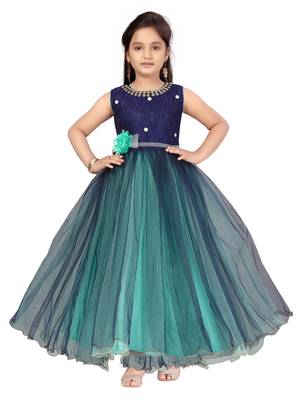 Green plain polyester kids-girl-gowns 1