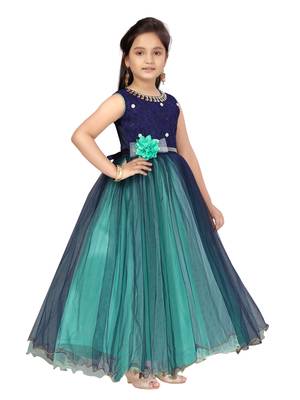Green plain polyester kids-girl-gowns 2