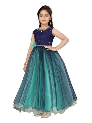 Green plain polyester kids-girl-gowns 3