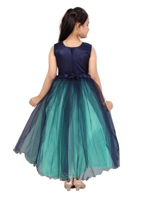 Green plain polyester kids-girl-gowns 4