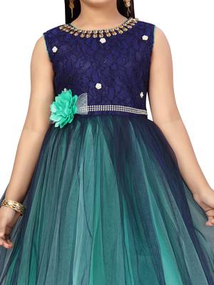 Green plain polyester kids-girl-gowns 5