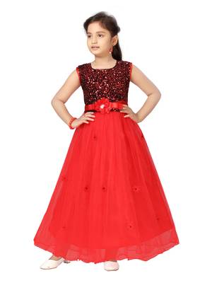 Red plain nylon kids-girl-gowns 1