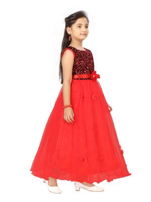 Red plain nylon kids-girl-gowns 2