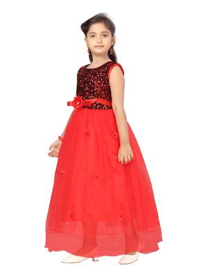 Red plain nylon kids-girl-gowns 3