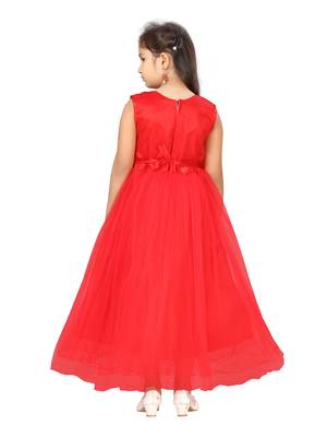 Red plain nylon kids-girl-gowns 4
