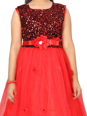 Red plain nylon kids-girl-gowns 5