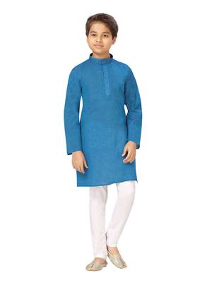 Blue embroidered cotton boys-kurta-pyjama 1