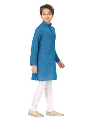 Blue embroidered cotton boys-kurta-pyjama 2