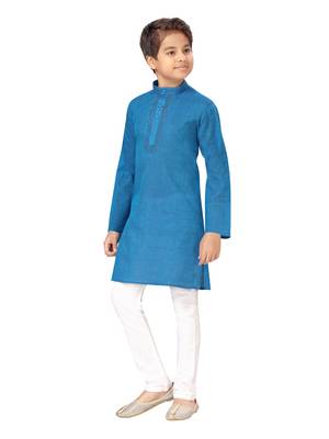 Blue embroidered cotton boys-kurta-pyjama 3