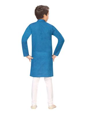 Blue embroidered cotton boys-kurta-pyjama 4
