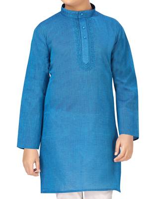 Blue embroidered cotton boys-kurta-pyjama 5