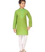 Green embroidered cotton boys-kurta-pyjama