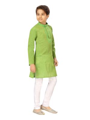 Green embroidered cotton boys-kurta-pyjama 2