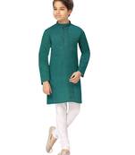 Green embroidered cotton boys-kurta-pyjama