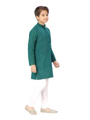Green embroidered cotton boys-kurta-pyjama 2