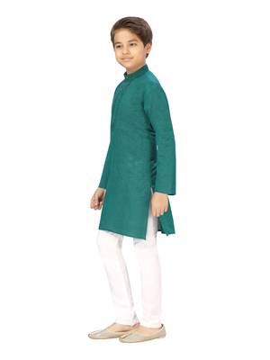 Green embroidered cotton boys-kurta-pyjama 3