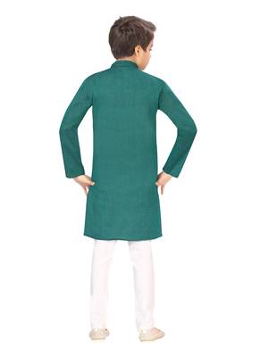 Green embroidered cotton boys-kurta-pyjama 4