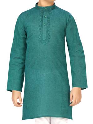 Green embroidered cotton boys-kurta-pyjama 5