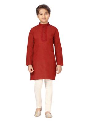 Maroon embroidered cotton boys-kurta-pyjama 1