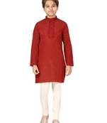 Maroon embroidered cotton boys-kurta-pyjama