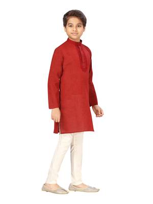 Maroon embroidered cotton boys-kurta-pyjama 2