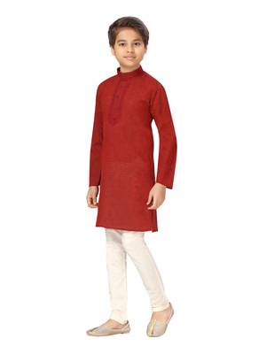 Maroon embroidered cotton boys-kurta-pyjama 3
