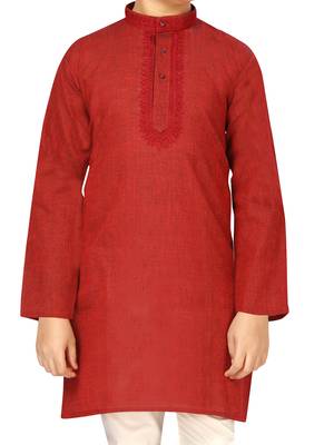 Maroon embroidered cotton boys-kurta-pyjama 5