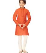 Orange embroidered cotton boys-kurta-pyjama