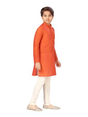 Orange embroidered cotton boys-kurta-pyjama 2