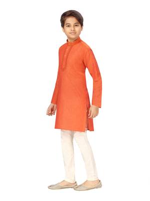 Orange embroidered cotton boys-kurta-pyjama 3