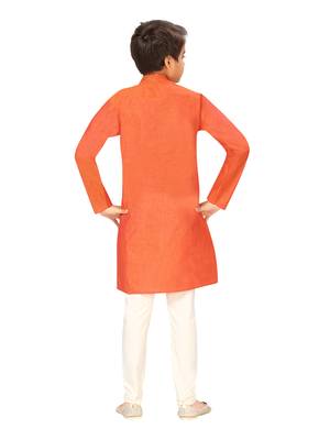 Orange embroidered cotton boys-kurta-pyjama 4