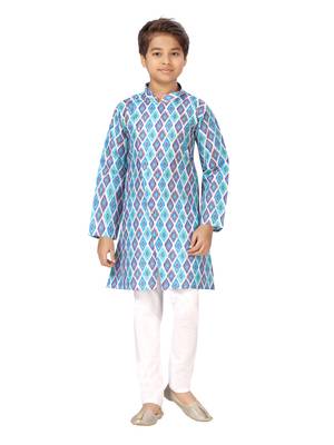 Blue printed cotton boys-kurta-pyjama 1