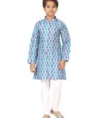 Blue printed cotton boys-kurta-pyjama